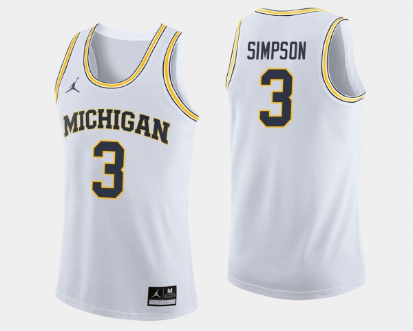 Michigan #3 Mens Zavier Simpson Jersey White NCAA College Basketball
